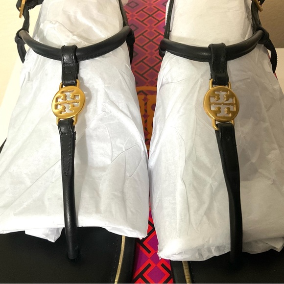 TORY BURCH Emmy T-strap Flat Sandals & dust bag Black 8 1/2 - Picture 9 of 16